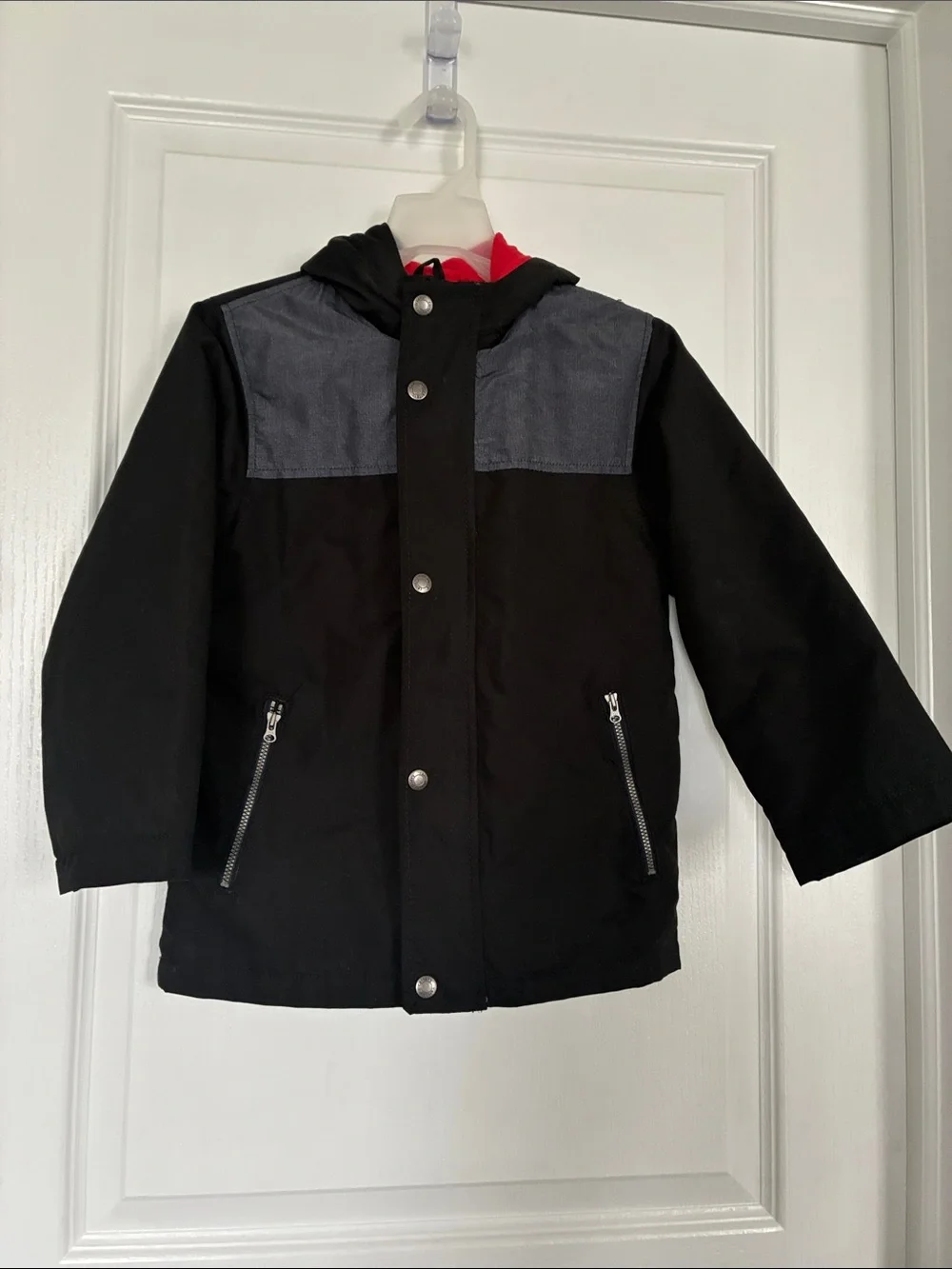 Carter's Black Kids Fleece-Lined Jacket with Gray Yoke and Red Lining